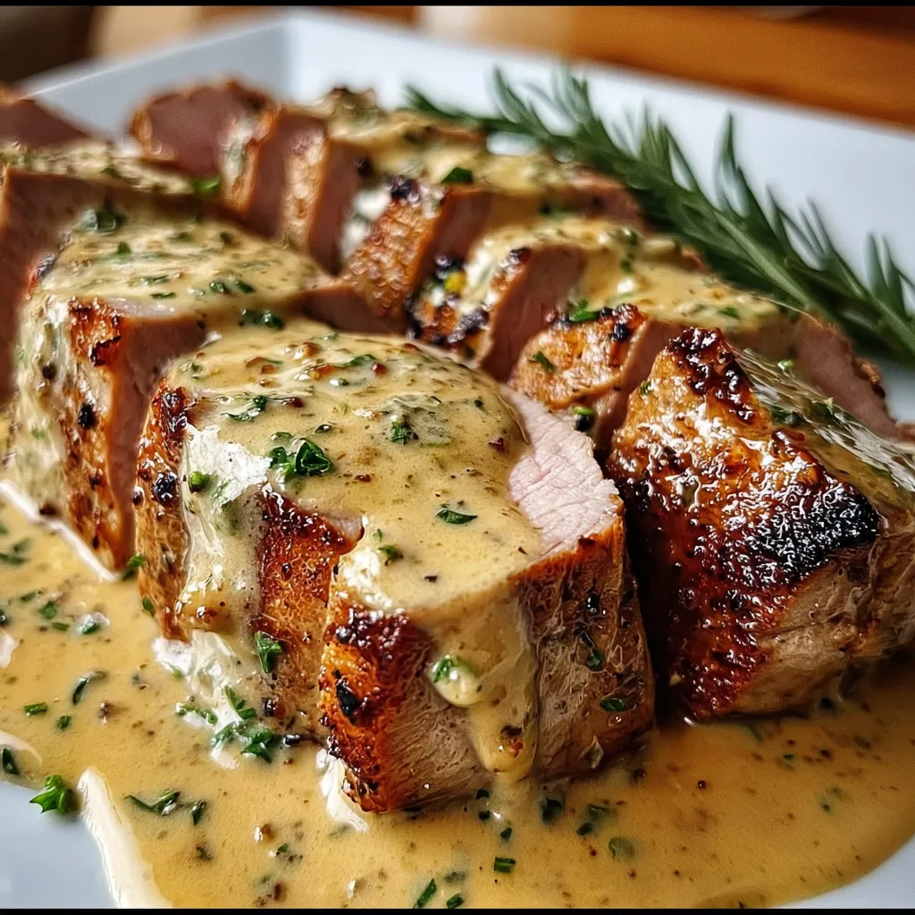 Best-Ever Herb-Crusted Pork Tenderloin with Creamy Garlic Mushroom Pan Sauce
